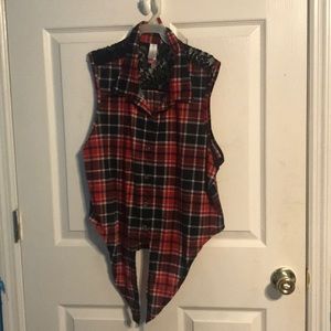 Tie front plaid top